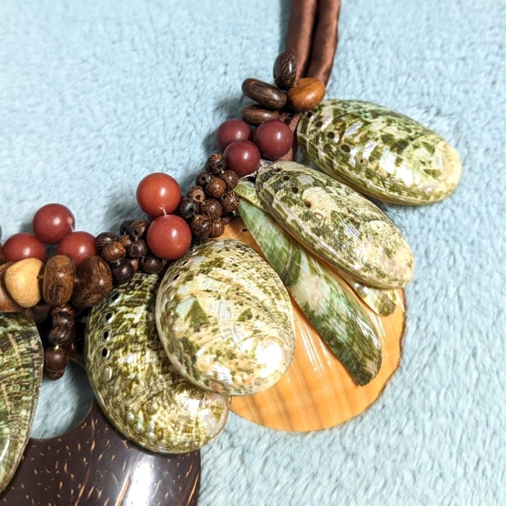 Vintage Artisan Made Natural Shells and Seeds Necklaces on a Satin Cord - Picture 12 of 14